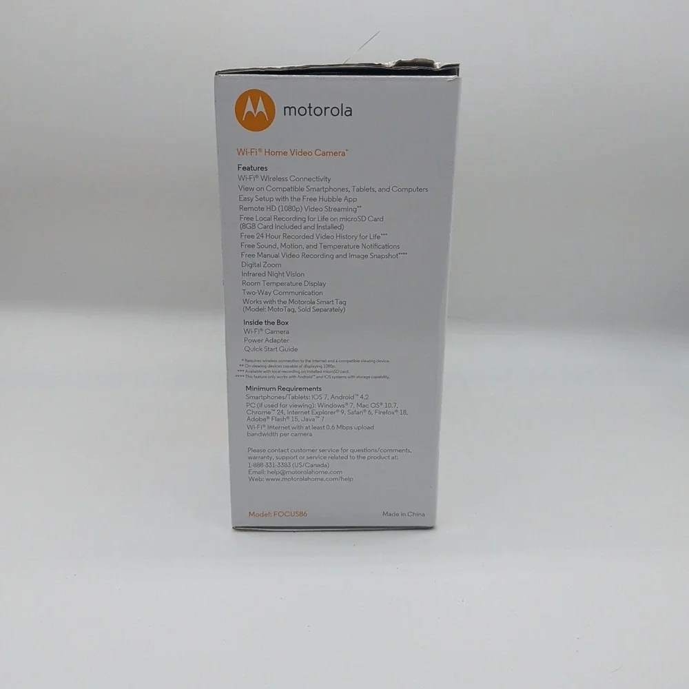 Motorola FOCUS86 Wi-fi HD Home Security Video Camera Digital Zoom Hubble